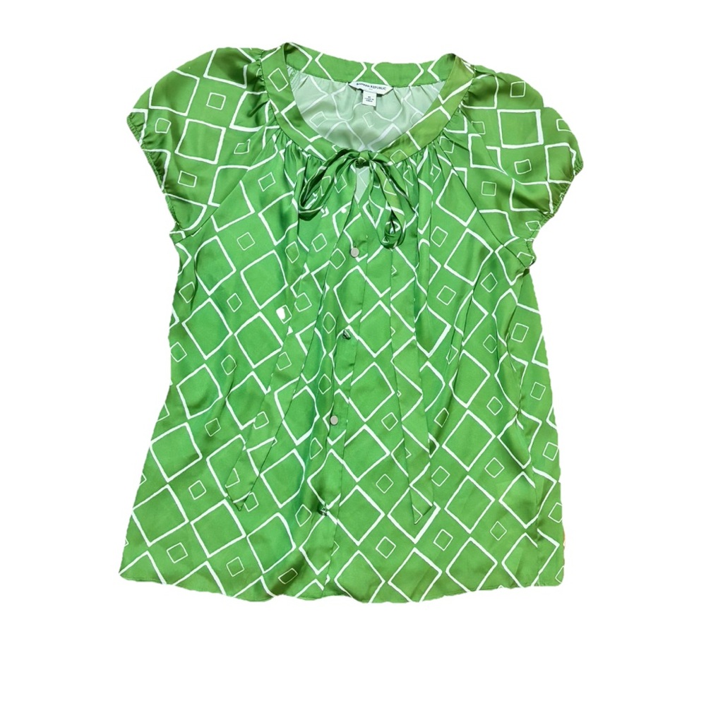 Vintage Banana Republic Lime Green Satin Button Tie Top 90s Y2K Womens Medium